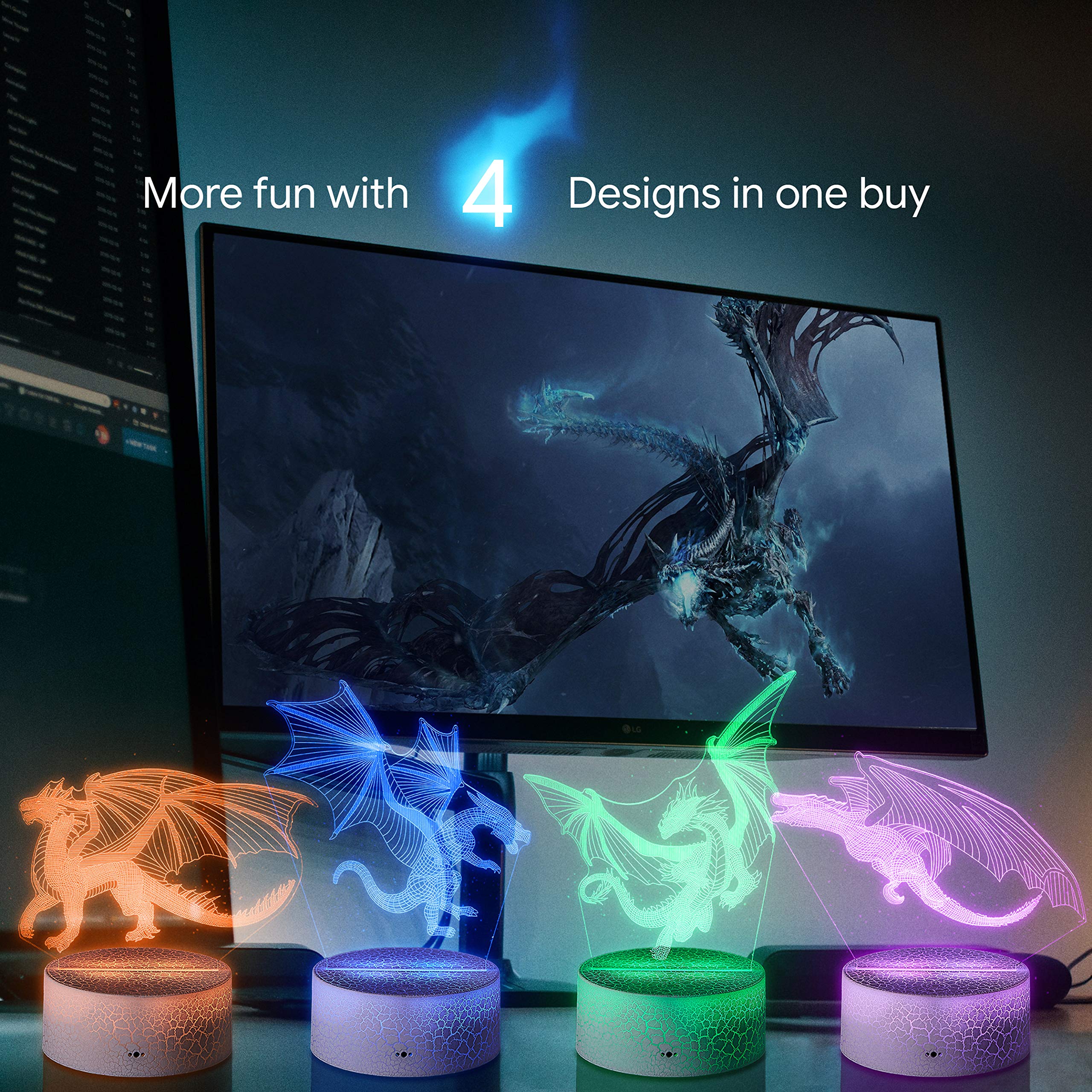 Amazon.co.jp: ドラゴンナイトライト - 4パターン ドラゴンランプ